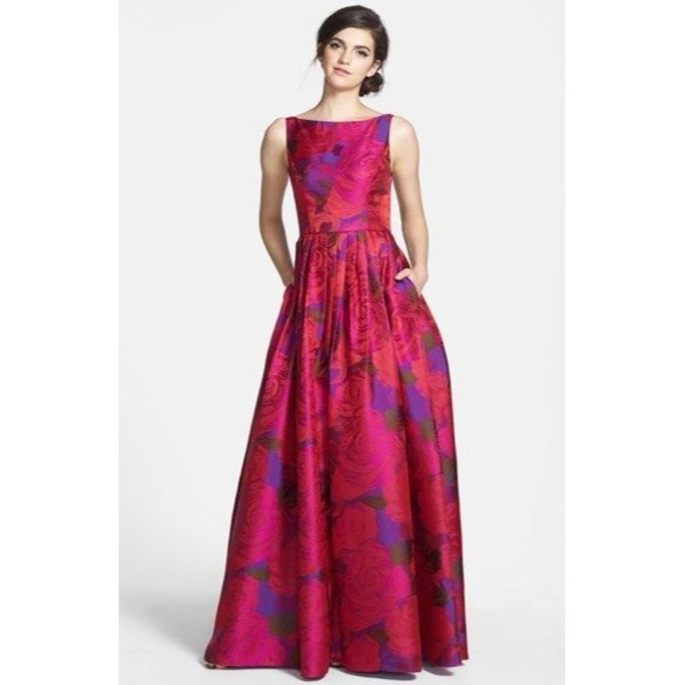 Adriana Papell Womens 14 Pink Floral Sleeveless Ja
